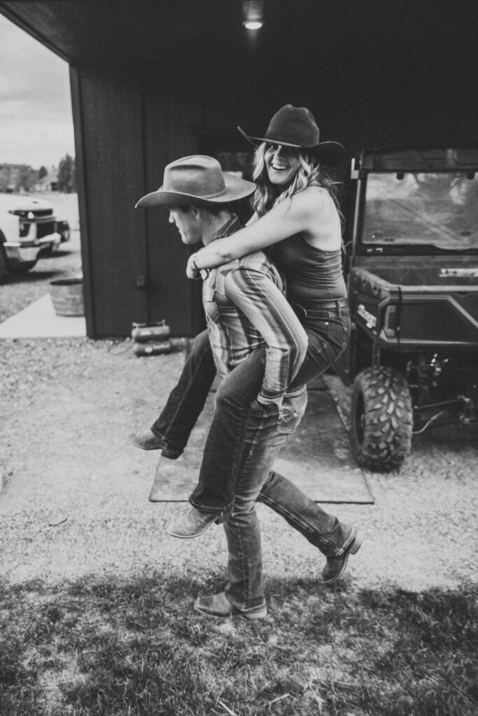 Black and white couples photography ranch style