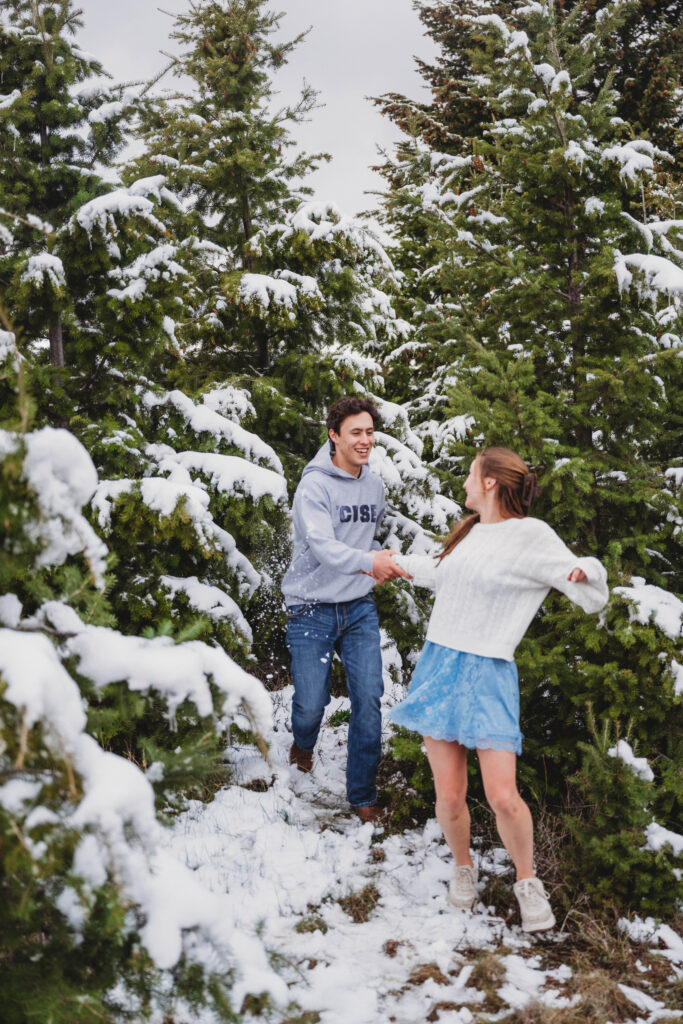 Snow Frolics, couples photography Montana