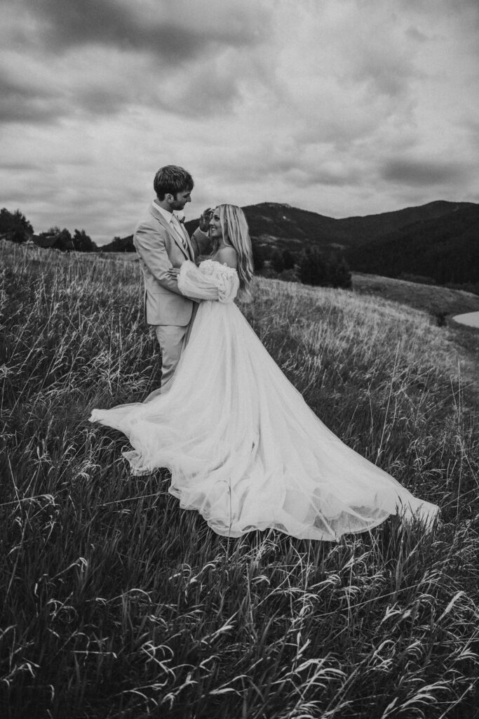 black and white newlywed portraits in montana
