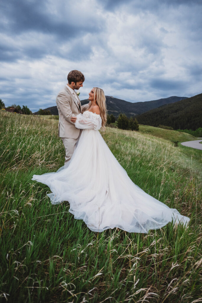 newlywed portraits on the mountainside in montana